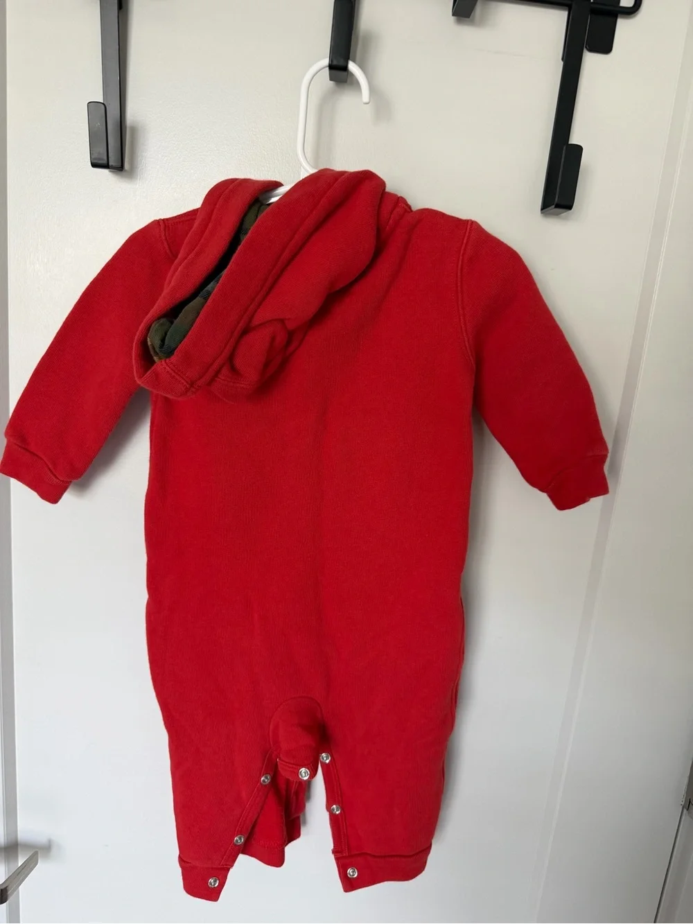Ralph Lauren Red Hooded Baby Footie with Pocket